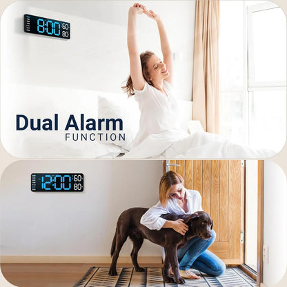 Bedroom Clock with Auto Dimming, 9.5 Inch Large LED Digital Clock with Temperature Humidity, Dual Alarm Clock with Snooze for Bedside, DST 12/24H Desk/Wall Clock Modern Home Decor for Bedroom & Office, Gifts for the Bedroom, Room Decor, Outdoorfun