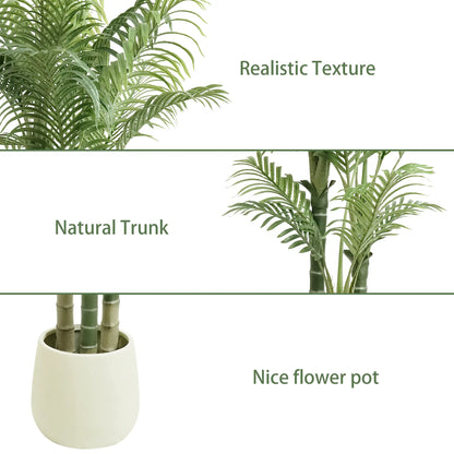 4/5/6FT Faux Areca Palm Tree with Modern White Pot - 3 Trunk Artificial Plant Premium Artificial Tropical Plant for Home Office