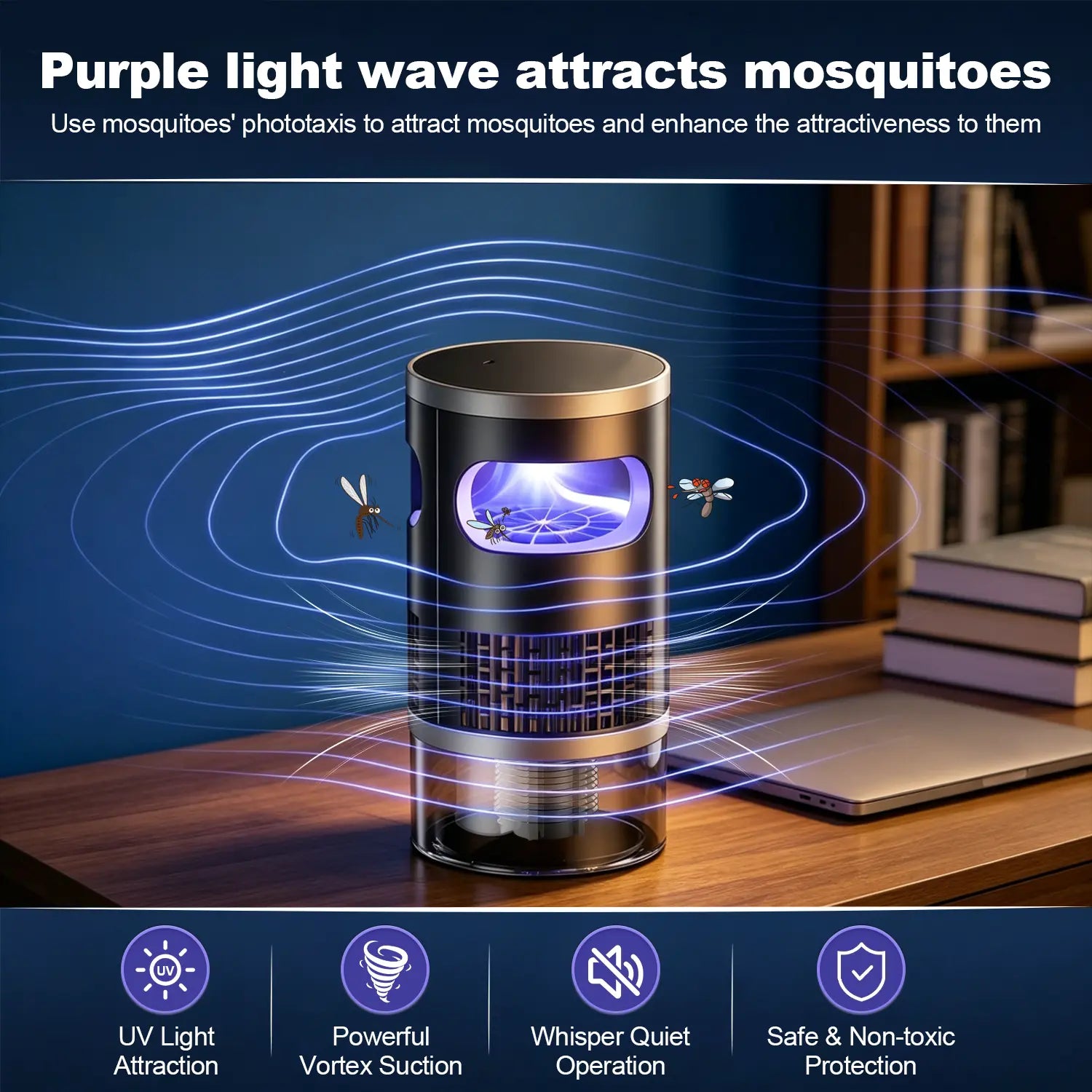 2026 Upgraded Indoor Plug-In Bug Zapper – UV Light & Suction Flying Insect Trap, Ultra-Quiet Design ，Electric Mosquito Killer, Fly Trap & Gnat Catcher for Bedroom, Kitchen, Indoor Plants & Home