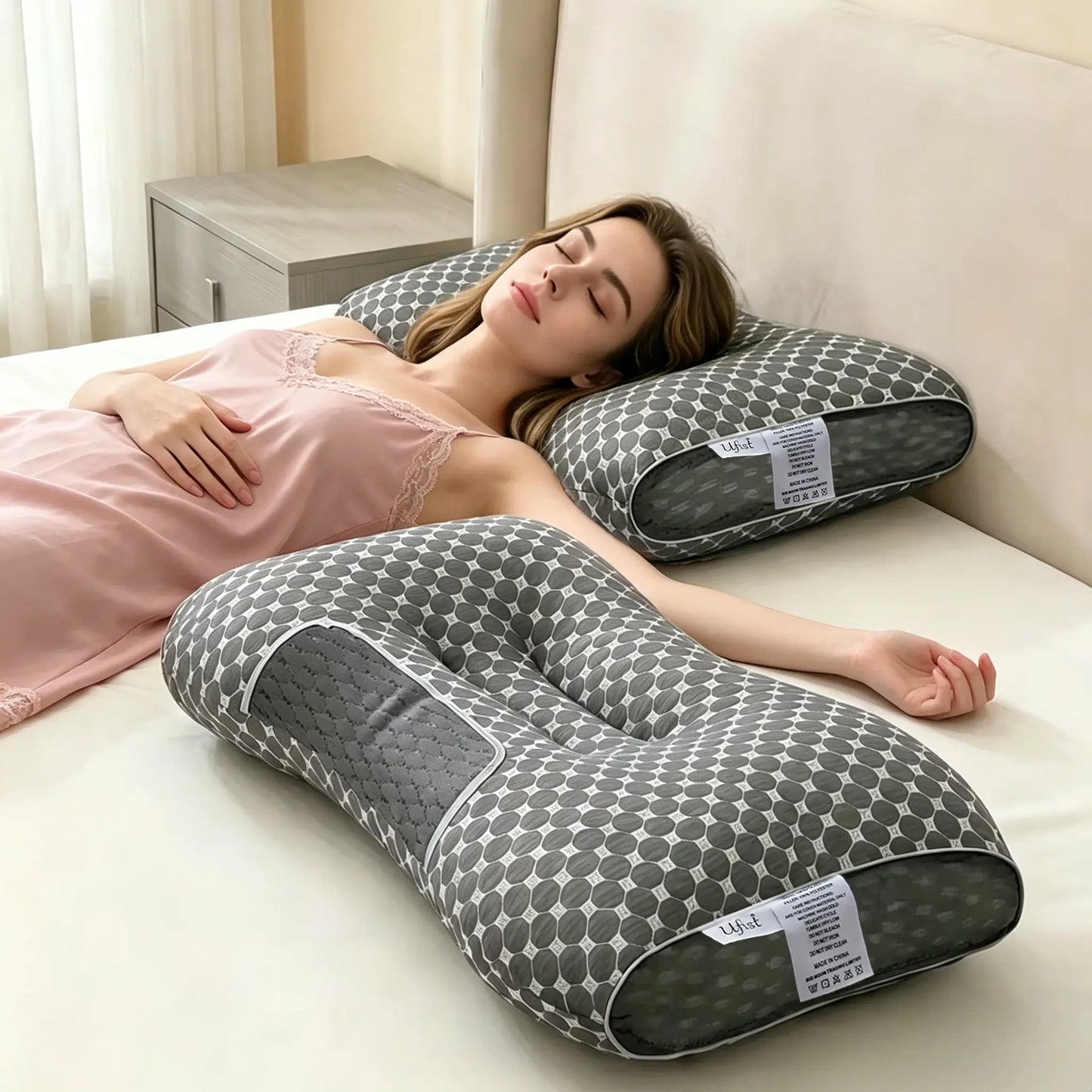 【Summer Deals】Ufist Cervical Pillow 2-Pack, Orthopedic Pillow for Side, Back, and Stomach Sleepers, Polyester Fiber Neck Support Pillow, Ergonomic Contour Sleeping Pillow Outdoorfun