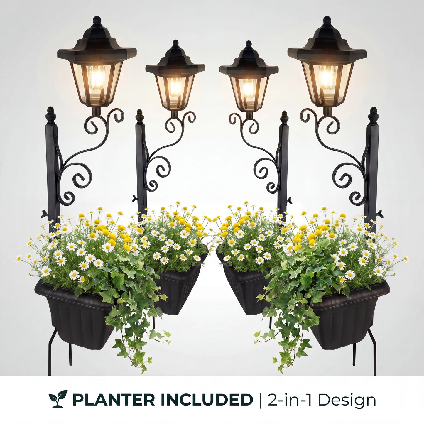 2 in 1 Solar Post Light with Planter ,Waterproof Decorative Lamp, Patio, Front/Back Door,Porch Roadside Decoration Outdoor Pathway, Yard Lawn Driveway Sidewalk Walkway Garden Decor Solarlight Gift