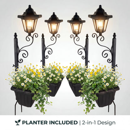 2 in 1 Solar Post Light with Planter ,Waterproof Decorative Lamp, Patio, Front/Back Door,Porch Roadside Decoration Outdoor Pathway, Yard Lawn Driveway Sidewalk Walkway Garden Decor Solarlight Gift