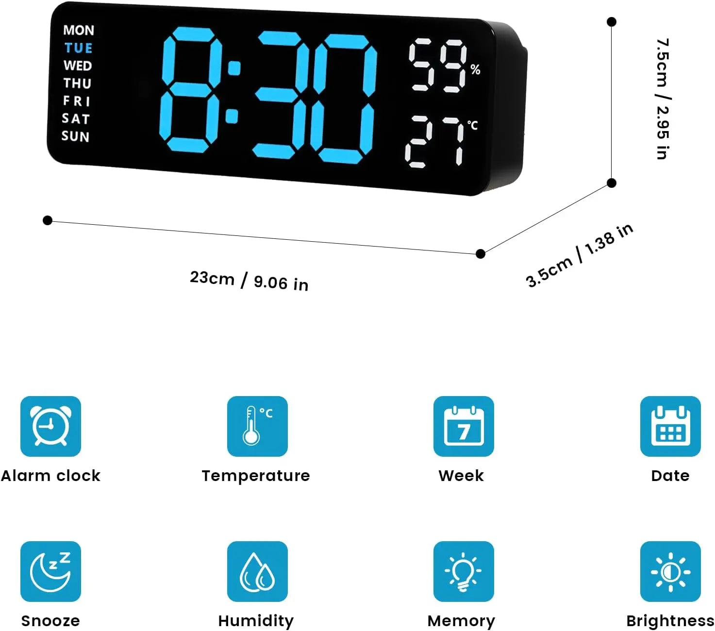 Bedroom Clock with Auto Dimming, 9.5 Inch Large LED Digital Clock with Temperature Humidity, Dual Alarm Clock with Snooze for Bedside, DST 12/24H Desk/Wall Clock Modern Home Decor for Bedroom & Office, Gifts for the Bedroom, Room Decor, Outdoorfun