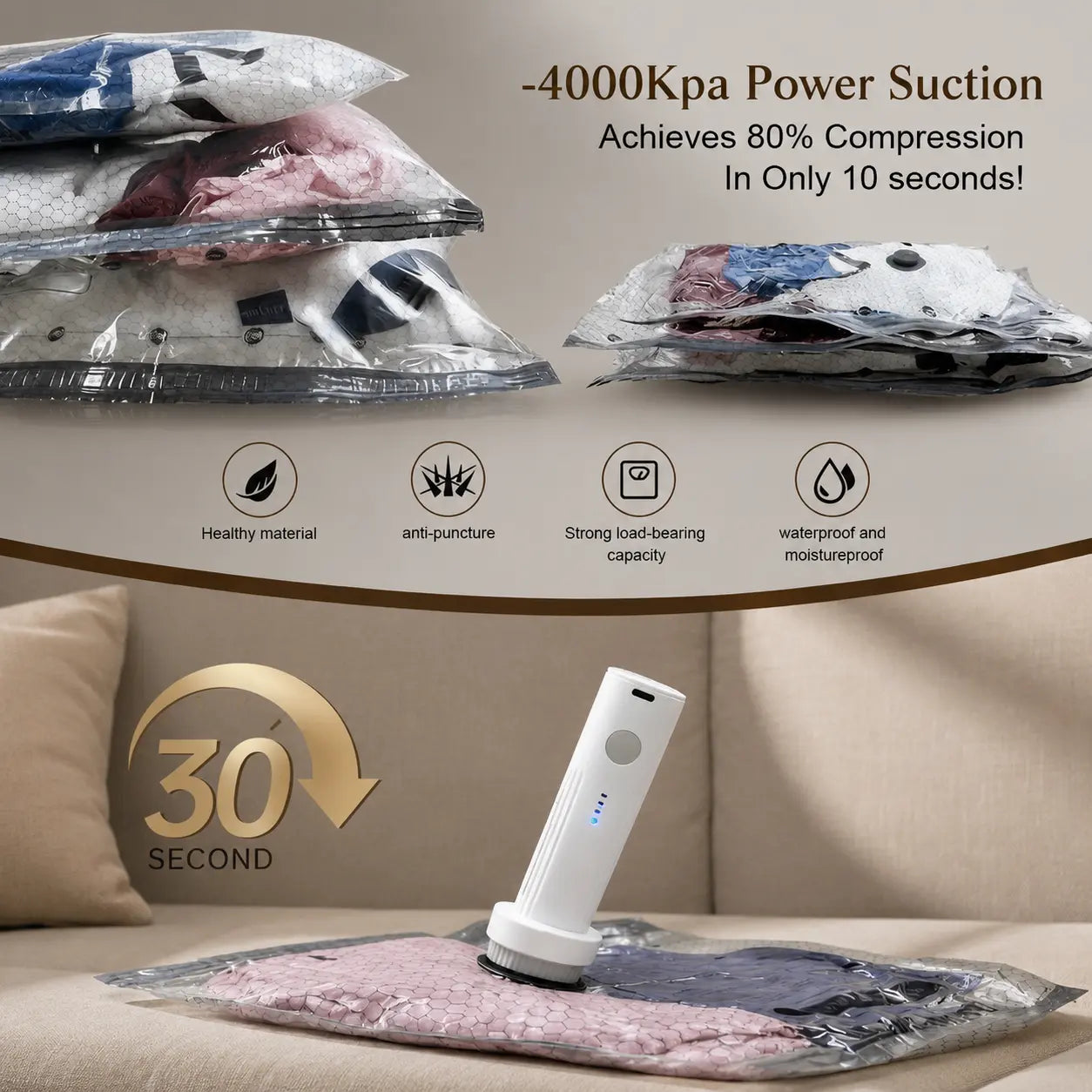 BLOOM LL [2026 Upgraded Edition] — 9/12/15/27-Piece Leak-Proof Vacuum Travel Storage Bag Set. Includes Rechargeable Cordless Electric Air Pump. Ideal for Clothing, Bedding, Luggage, Suitcases, and Moving Storage.