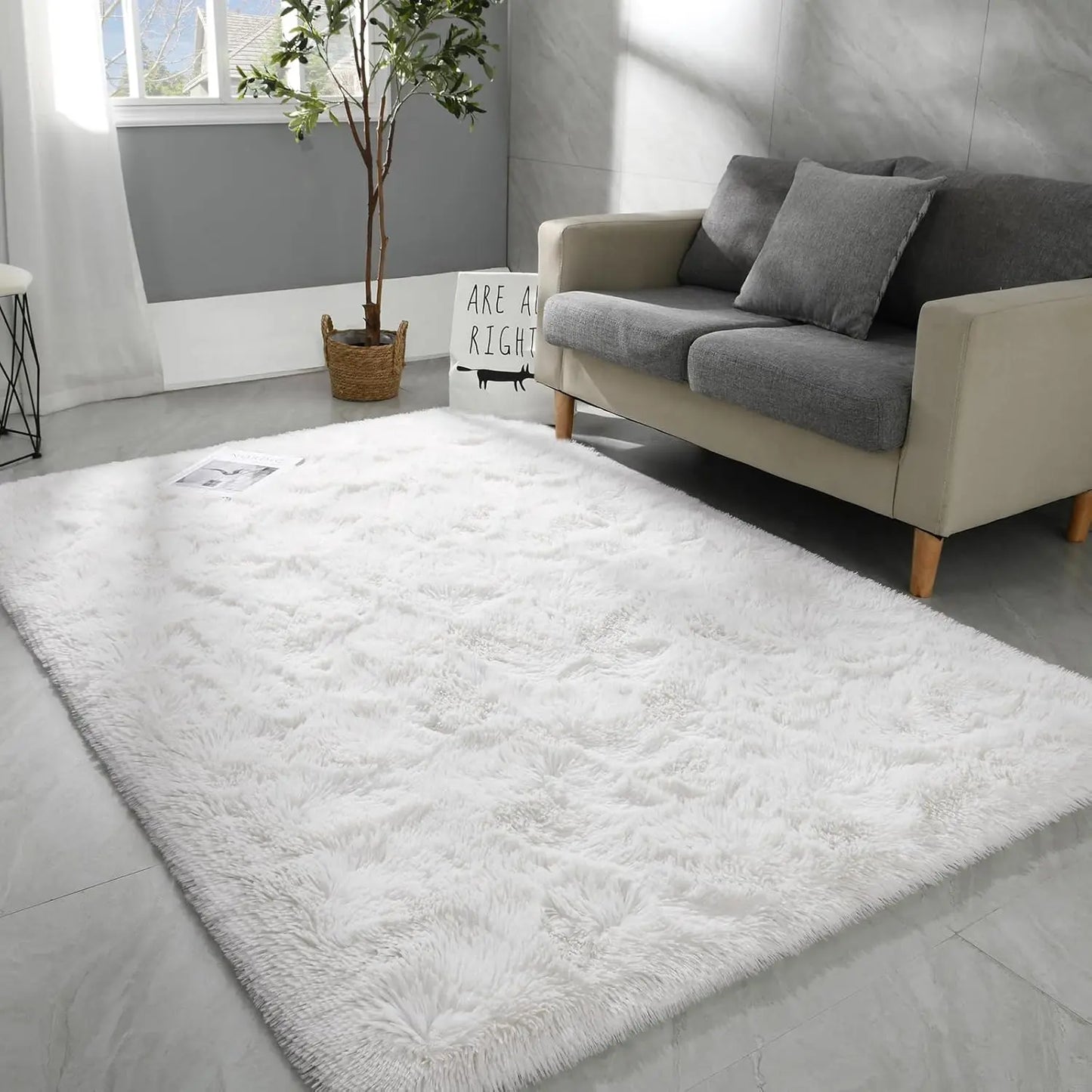 Modern Long Shag Rug, Fluffy Area Rug, Polyester Fiber Rectangular Carpet for Living Room & Bedroom, Home Use, Multiple Sizes Available #GLOBAL PICKS