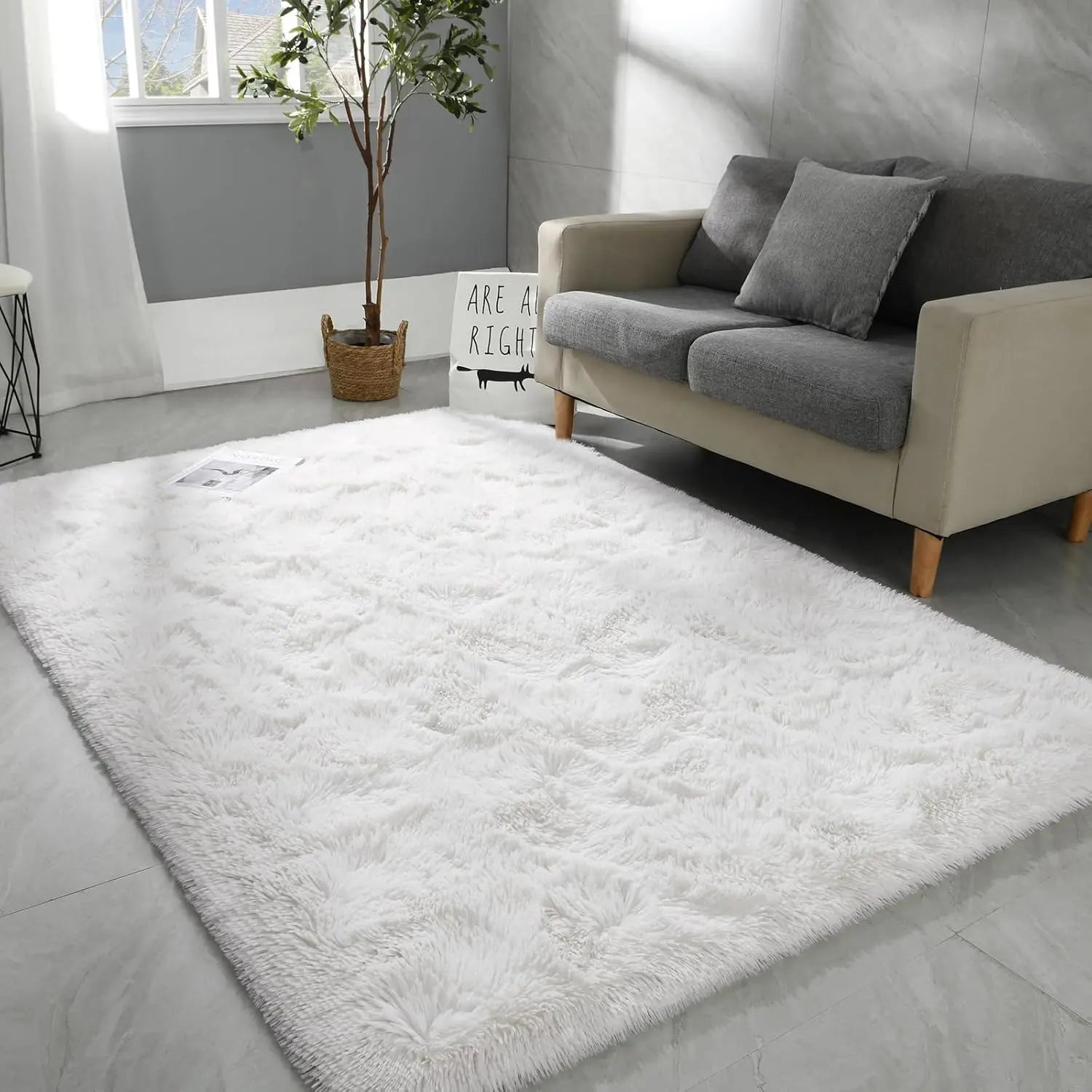 Modern Long Shag Rug, Fluffy Area Rug, Polyester Fiber Rectangular Carpet for Living Room & Bedroom, Home Use, Multiple Sizes Available #GLOBAL PICKS