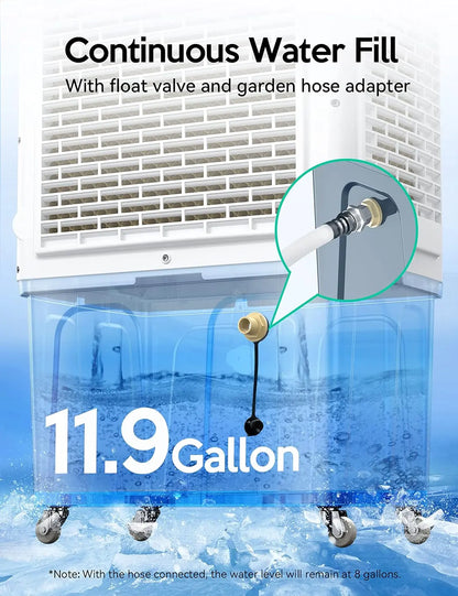 Evaporative Air Cooler, VAGKRI 9.2Gallon-12Gallon, 120°Oscillation Air Cooler with Remote Control, 24H Timer, 3 Modes & Wind Speeds for Outdoor Indoor Use, 2100-3000CFM Swamp Cooler #Summervibes