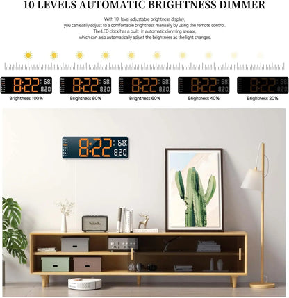 Bedroom Clock with Auto Dimming, 9.5 Inch Large LED Digital Clock with Temperature Humidity, Dual Alarm Clock with Snooze for Bedside, DST 12/24H Desk/Wall Clock Modern Home Decor for Bedroom & Office, Gifts for the Bedroom, Room Decor, Outdoorfun