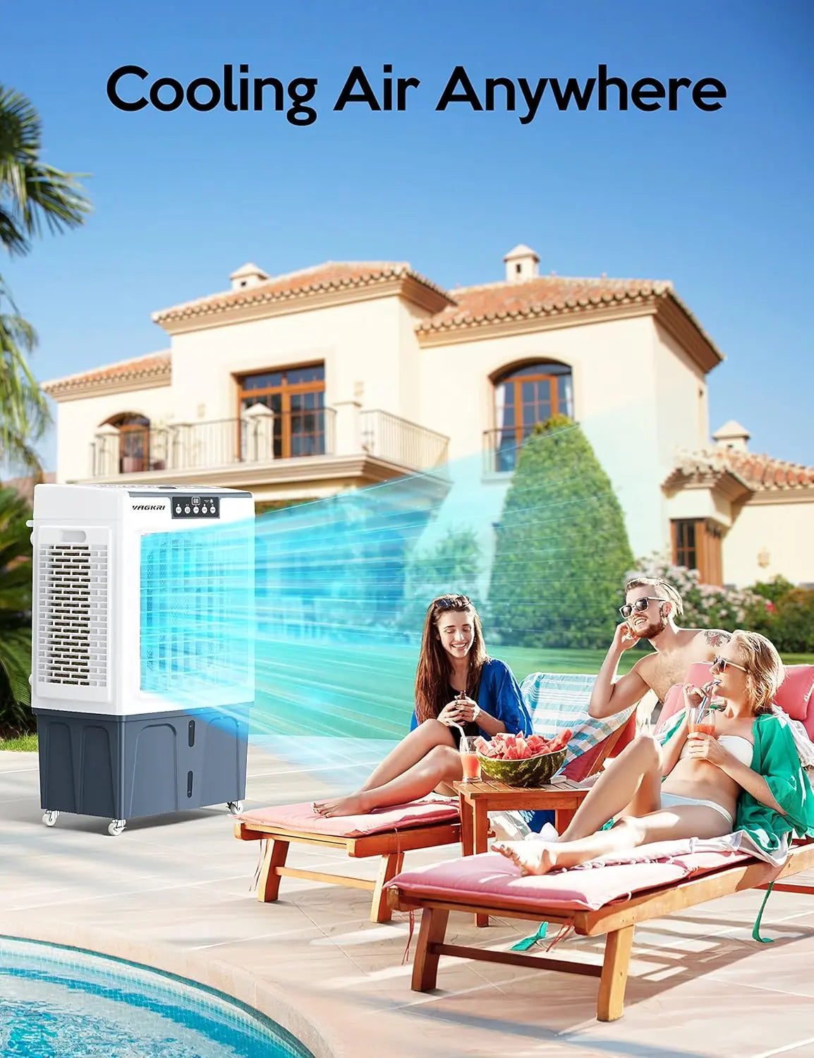Evaporative Air Cooler, VAGKRI 9.2Gallon-12Gallon, 120°Oscillation Air Cooler with Remote Control, 24H Timer, 3 Modes & Wind Speeds for Outdoor Indoor Use, 2100-3000CFM Swamp Cooler #Summervibes