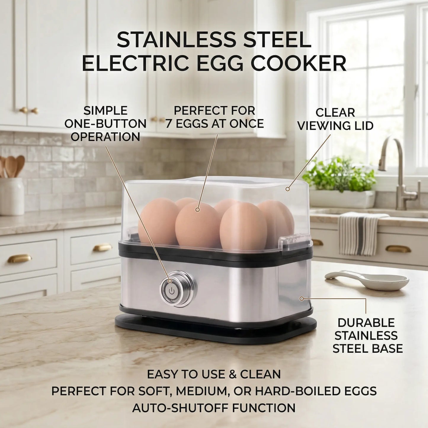 6-Egg Capacity Electric Egg Boiler, Auto Shut-Off Safety, Hard-Boiled Poached Scrambled Eggs, Quick Meal Prep, Multifunction Dumpling Steamer Lid. Summervibes.