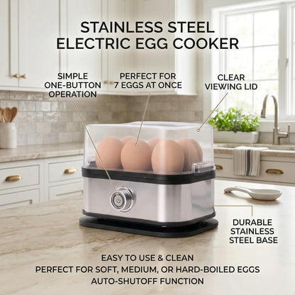6-Egg Capacity Electric Egg Boiler, Auto Shut-Off Safety, Hard-Boiled Poached Scrambled Eggs, Quick Meal Prep, Multifunction Dumpling Steamer Lid. Summervibes.