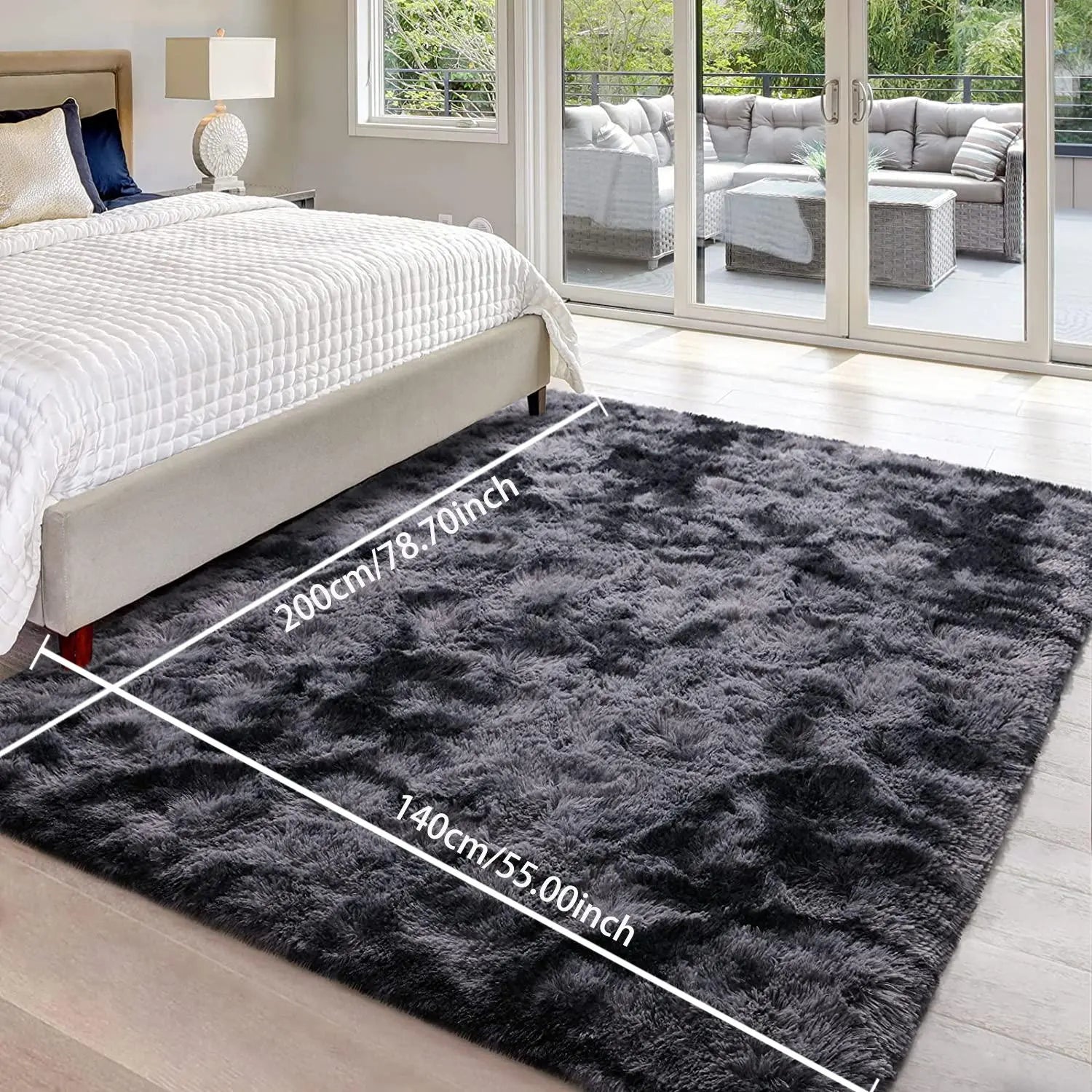 Modern Long Shag Rug, Fluffy Area Rug, Polyester Fiber Rectangular Carpet for Living Room & Bedroom, Home Use, Multiple Sizes Available #GLOBAL PICKS
