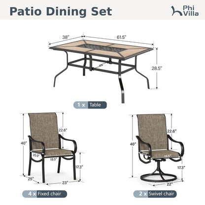 Phivilla Rectangular Outdoor Dining Table Set with 1.6"-2" Adjustable Umbrella Hole, 6 Person Patio Table for Outdoor, Rectangle Patio Table with Faux Wood Tabletop and Metal Steel Frame