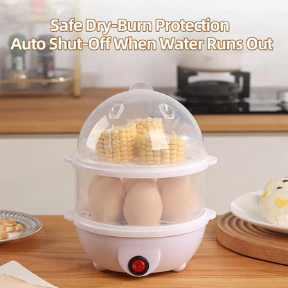 6-Egg Capacity Electric Egg Boiler, Auto Shut-Off Safety, Hard-Boiled Poached Scrambled Eggs, Quick Meal Prep, Multifunction Dumpling Steamer Lid. Summervibes.
