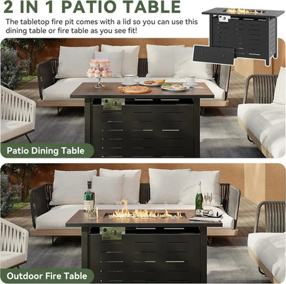 Aoxun 40 Inch Propane Fire Pit–50,000 BTU Gas Fire Pit Table with Removable Lid & Lava Rocks, Rectangle Firepit Table for Outside, Patio, Deck, Backyard, Black