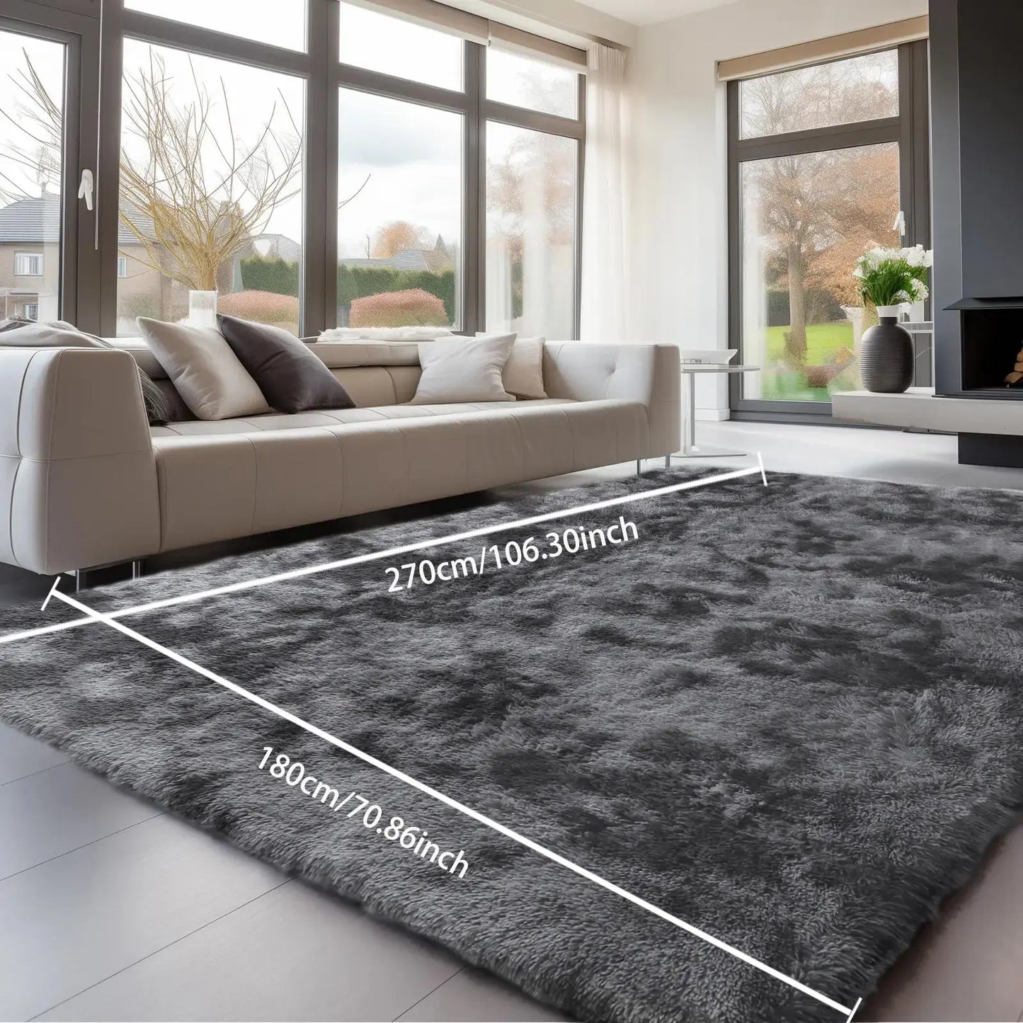 Modern Long Shag Rug, Fluffy Area Rug, Polyester Fiber Rectangular Carpet for Living Room & Bedroom, Home Use, Multiple Sizes Available #GLOBAL PICKS