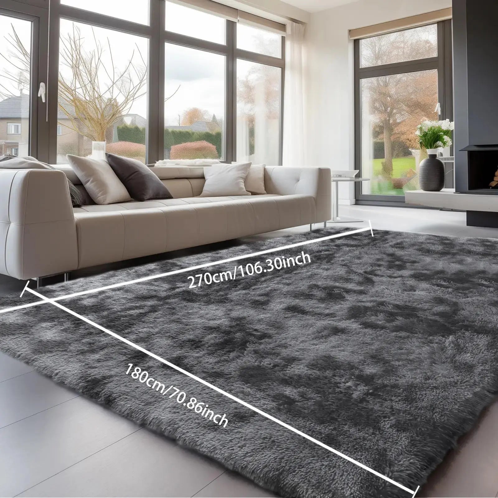 Modern Long Shag Rug, Fluffy Area Rug, Polyester Fiber Rectangular Carpet for Living Room & Bedroom, Home Use, Multiple Sizes Available #GLOBAL PICKS