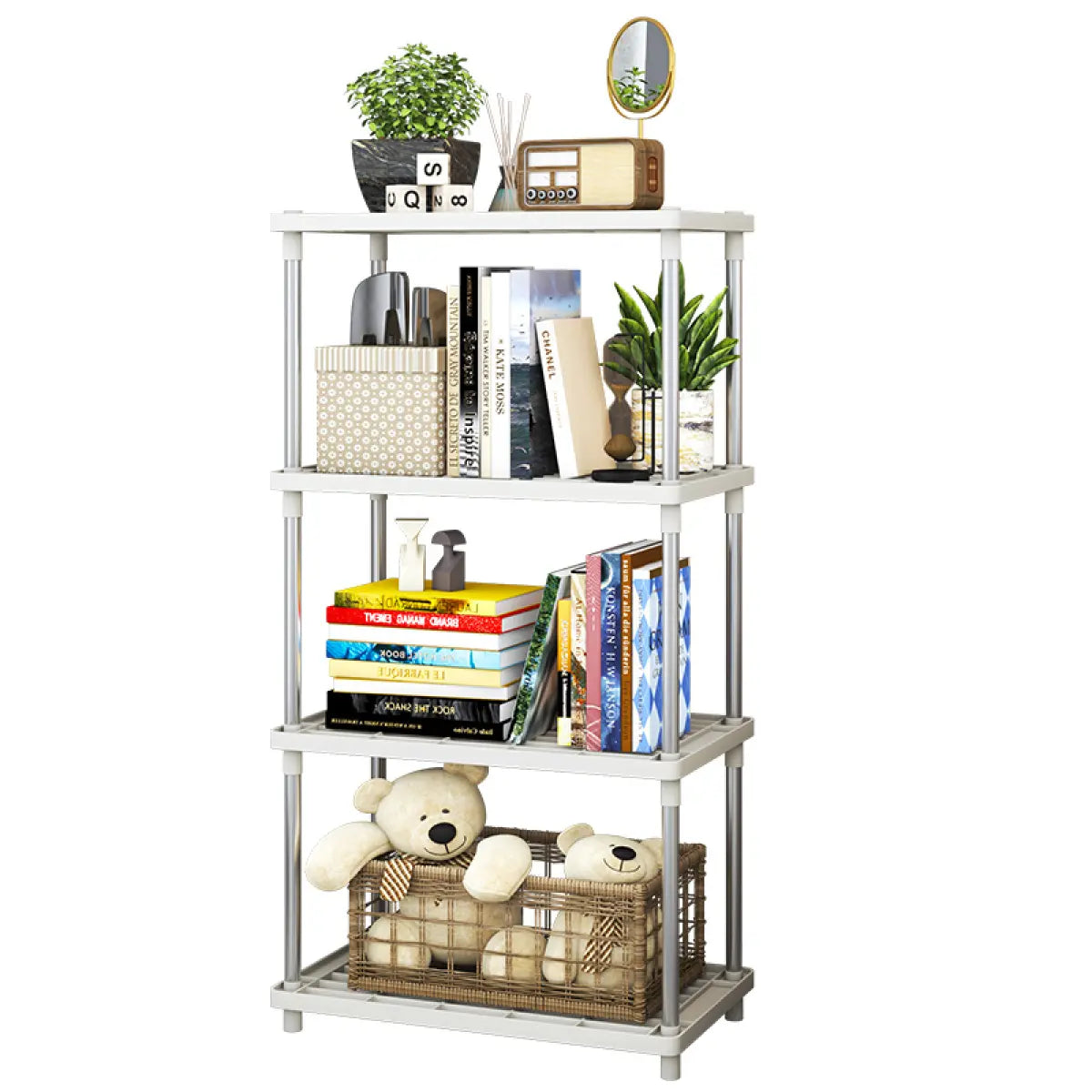 4 Tier Plastic and Metal Freestanding Shelf Bathroom Organizer, Shelving Unit Storage Rack Organizer for Home, Garage, Basement, Shed and Laundry Room