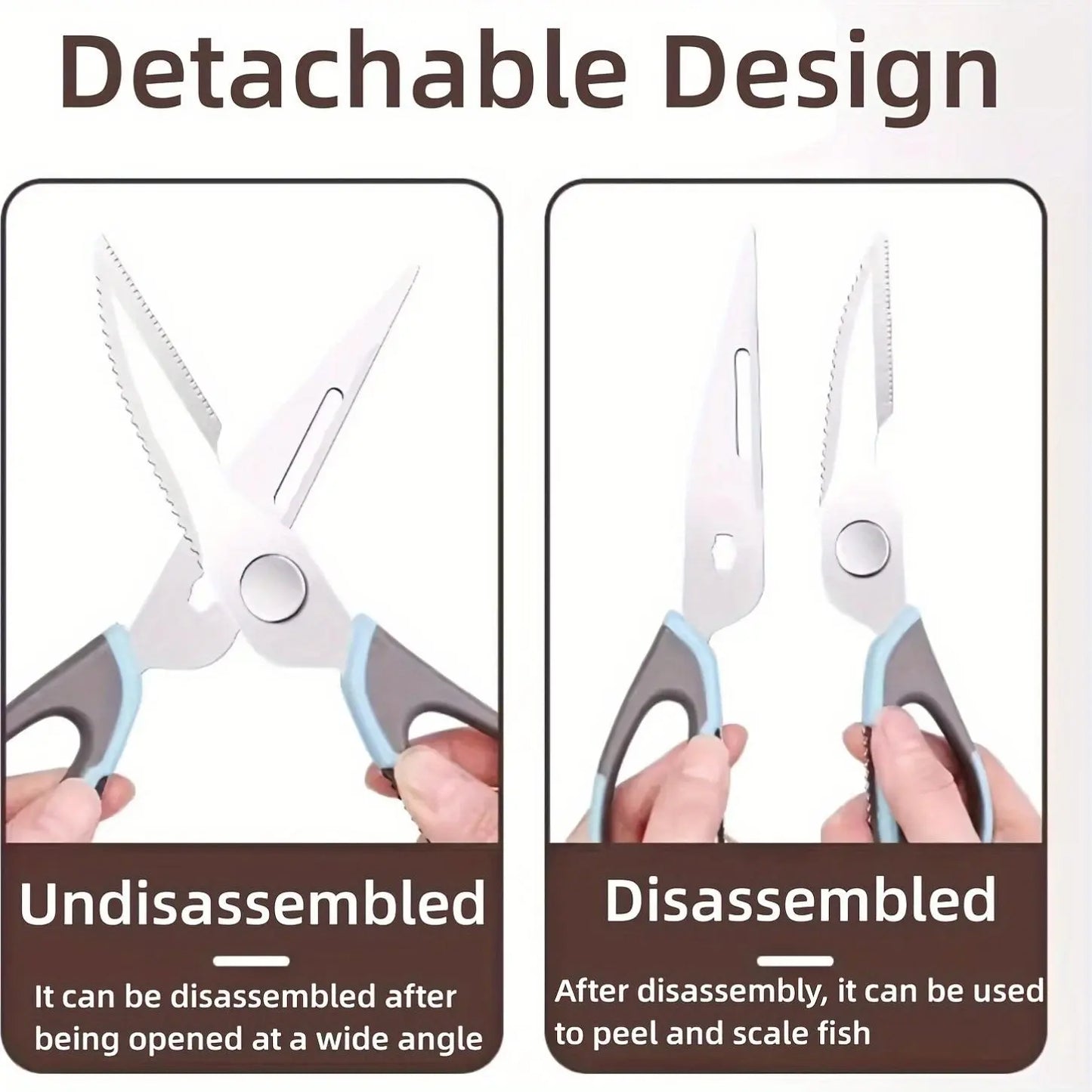 7-In-1 Multifunctional Kitchen Scissors - Detachable Stainless Steel Blade Shears with Magnetic Holder, Ergonomic Handles, Compact Storage, Cutting for Meat & Poultry, Pastel Pink, Light Blue