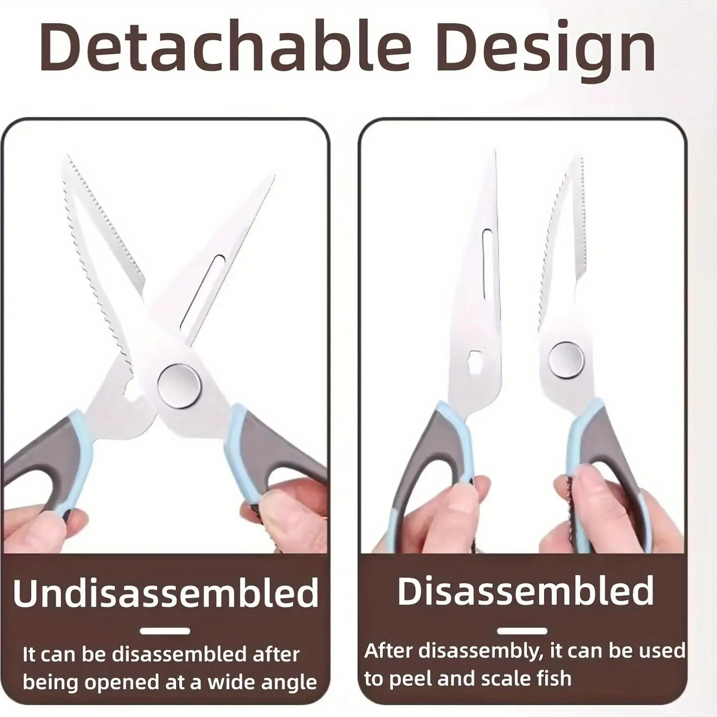 7-In-1 Multifunctional Kitchen Scissors - Detachable Stainless Steel Blade Shears with Magnetic Holder, Ergonomic Handles, Compact Storage, Cutting for Meat & Poultry, Pastel Pink, Light Blue