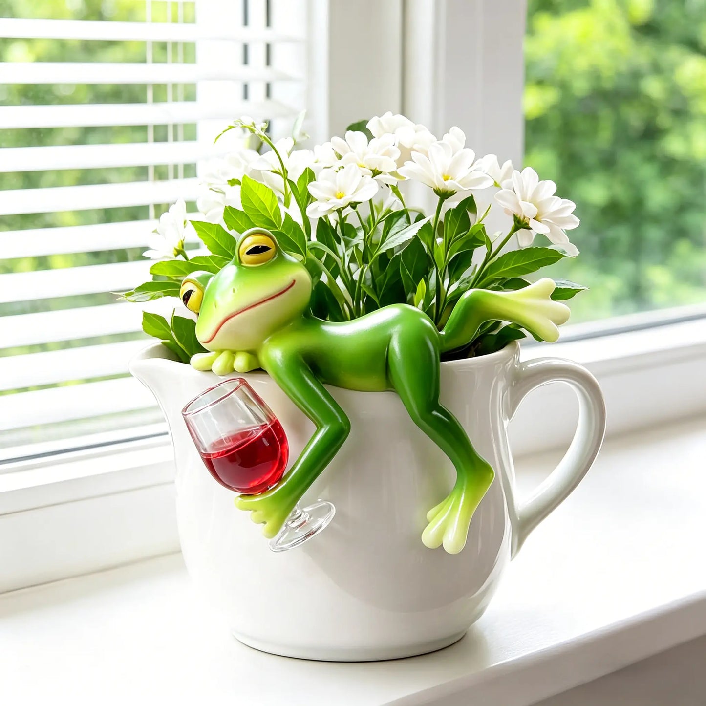 Funny Frog Garden Decor Adorable Lawn Ornament for Yard & Garden Perfect Outdoor Gift for Women Who Love Plants Durable Weather Resistant Flower Pot Figurine,Summervibes