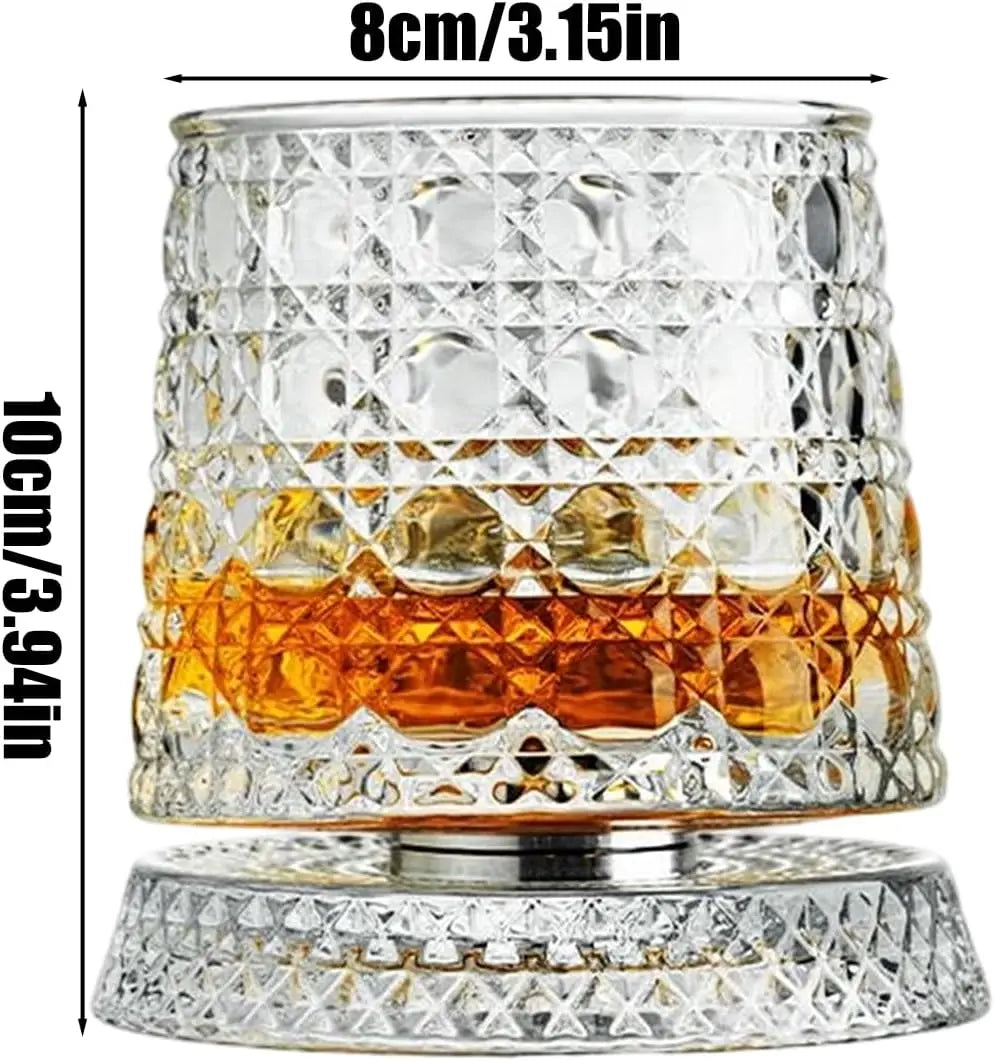 Luxury 360° Rotating Crystal Glass - Star-Cut Stress Relief Whiskey and Wine Glass, Sophisticated European Barware Gift