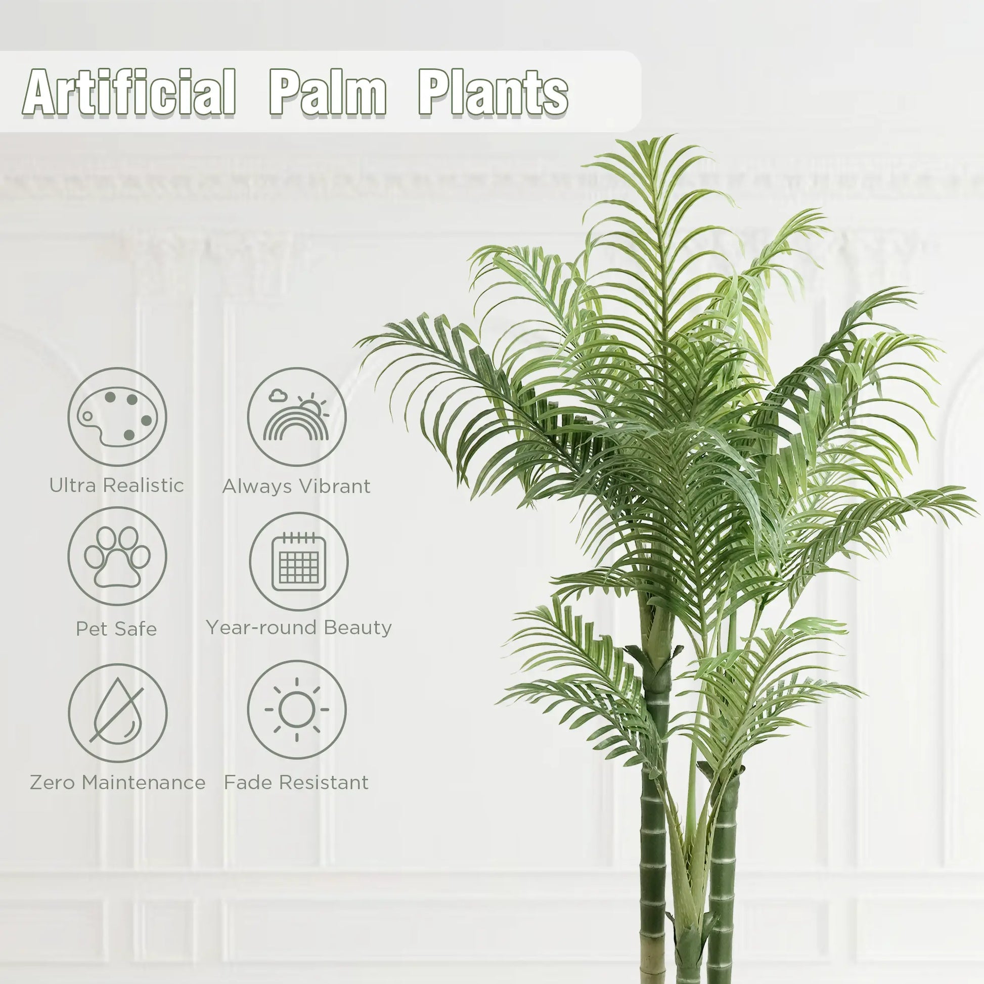 4/5/6FT Faux Areca Palm Tree with Modern White Pot - 3 Trunk Artificial Plant Premium Artificial Tropical Plant for Home Office