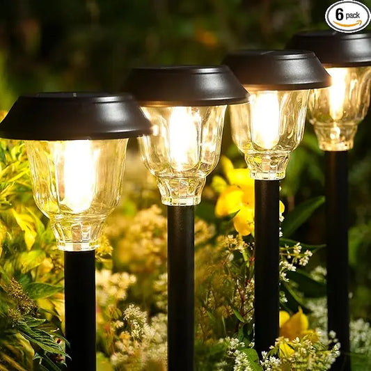 Summervibes，6 Pack Solar Pathway Lights Outdoor, 22 Inch Tall IP65 Waterproof Solar Garden Lights with Edison LED Tungsten Filament Bulb, Dusk to Dawn Auto On/Off Solar Landscape Lights for Yard, Patio, Pathway Decor (Warm White) Outdoorfun