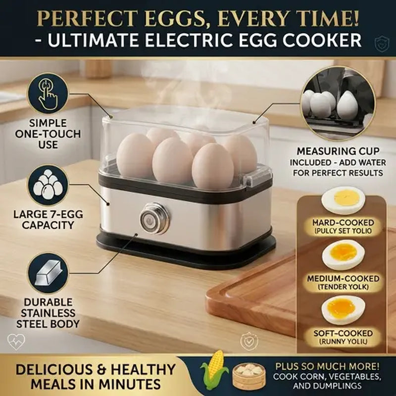 6-Egg Capacity Electric Egg Boiler, Auto Shut-Off Safety, Hard-Boiled Poached Scrambled Eggs, Quick Meal Prep, Multifunction Dumpling Steamer Lid. Summervibes.