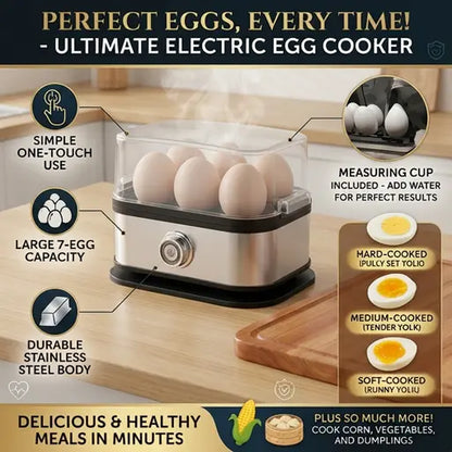 6-Egg Capacity Electric Egg Boiler, Auto Shut-Off Safety, Hard-Boiled Poached Scrambled Eggs, Quick Meal Prep, Multifunction Dumpling Steamer Lid. Summervibes.