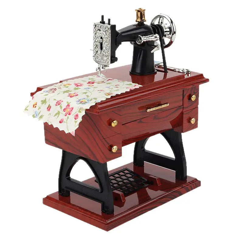 Mini Sewing Machine Decorative Music Box - Brown Tabletop Toy Gift for Children