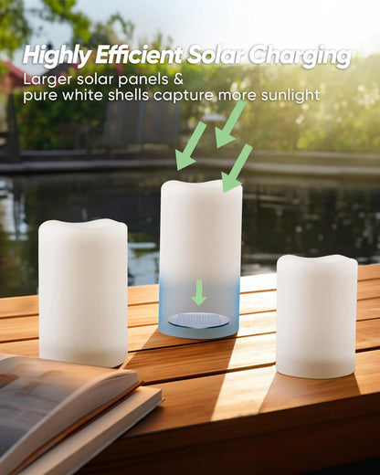 【 Set of 3】Solar Powered Candles Outdoor Waterproof, Flickering Glow, Rechargeable Candles, Solar Powered Candles F0Or Outside, Lanterns, Sensor Only, Dusk to Dawn#Summervibes