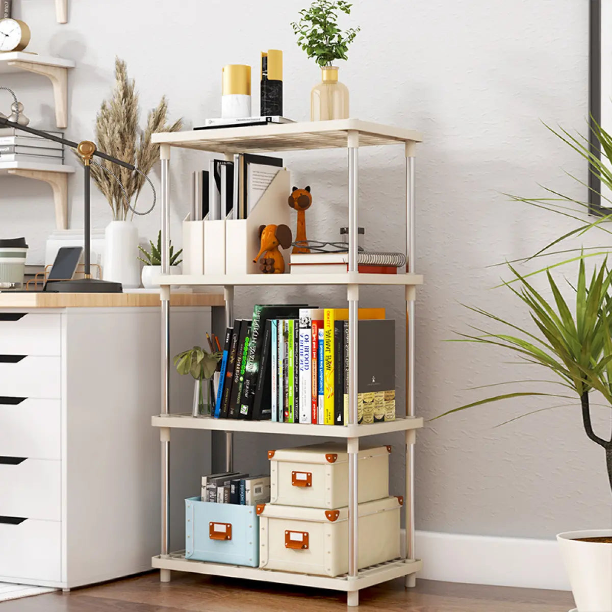 4 Tier Plastic and Metal Freestanding Shelf Bathroom Organizer, Shelving Unit Storage Rack Organizer for Home, Garage, Basement, Shed and Laundry Room
