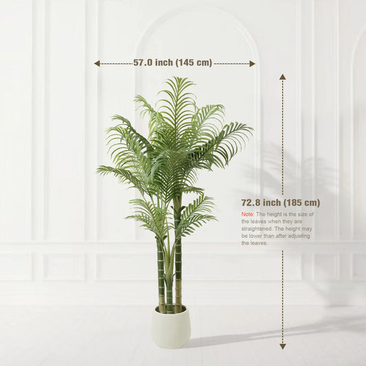 4/5/6FT Faux Areca Palm Tree with Modern White Pot - 3 Trunk Artificial Plant Premium Artificial Tropical Plant for Home Office