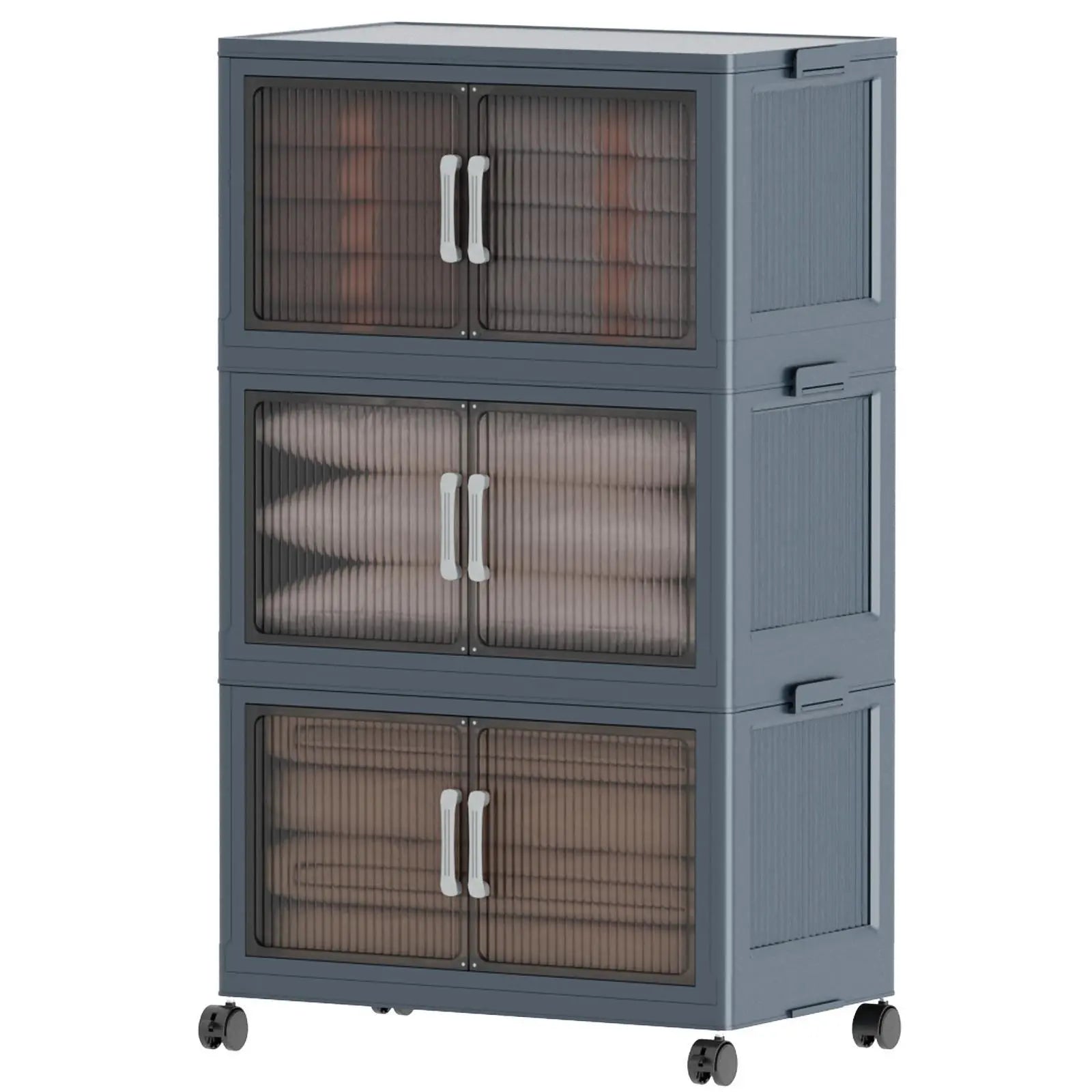 5 Tier Folding Storage Containers with Wheels, Stackable Collapsible Plastic Bins, Durable Organizer for Kitchen Pantry and Closet