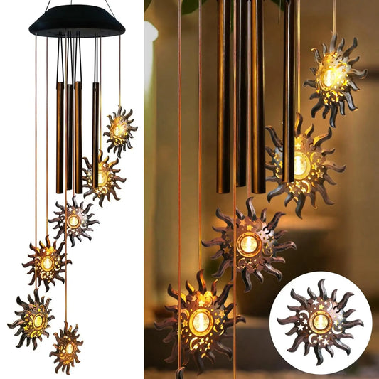 6 LED Solar Sun Moon Star Wind Chimes Outdoor,Mom Gifts for Mothers Day Grandma Gift Sun Wind Chimes for Outside,Hanging Lights Warm Led,Outdoor Sun Decor,Gifts for Wife Tiktokshopspringglowup,Summervibes Outdoorfun