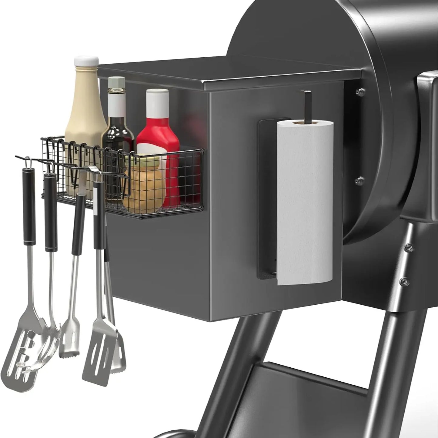 Magnetic Storage Bins & Paper Towel Holder for Traeger Smoker Grills Ironwood 885 Pro Series 34 22 D2 575 780 650 Z-Grills Pit Boss Utensils