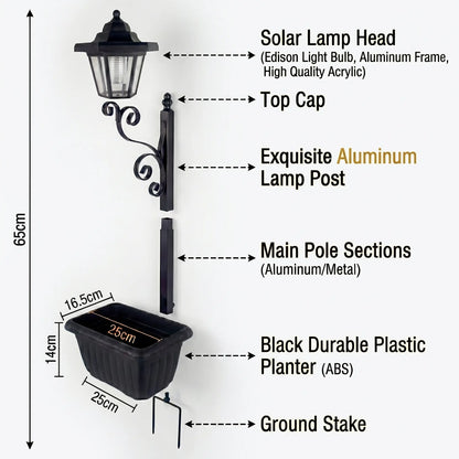 2 in 1 Solar Post Light with Planter ,Waterproof Decorative Lamp, Patio, Front/Back Door,Porch Roadside Decoration Outdoor Pathway, Yard Lawn Driveway Sidewalk Walkway Garden Decor Solarlight Gift