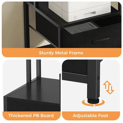 Sweetcrispy 67'' Computer Gaming Desk with 5-Drawer Storage, Monitor Stand, LED Lights, Power Outlets and Printer Cabinet