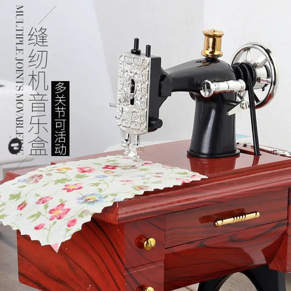 Mini Sewing Machine Decorative Music Box - Brown Tabletop Toy Gift for Children