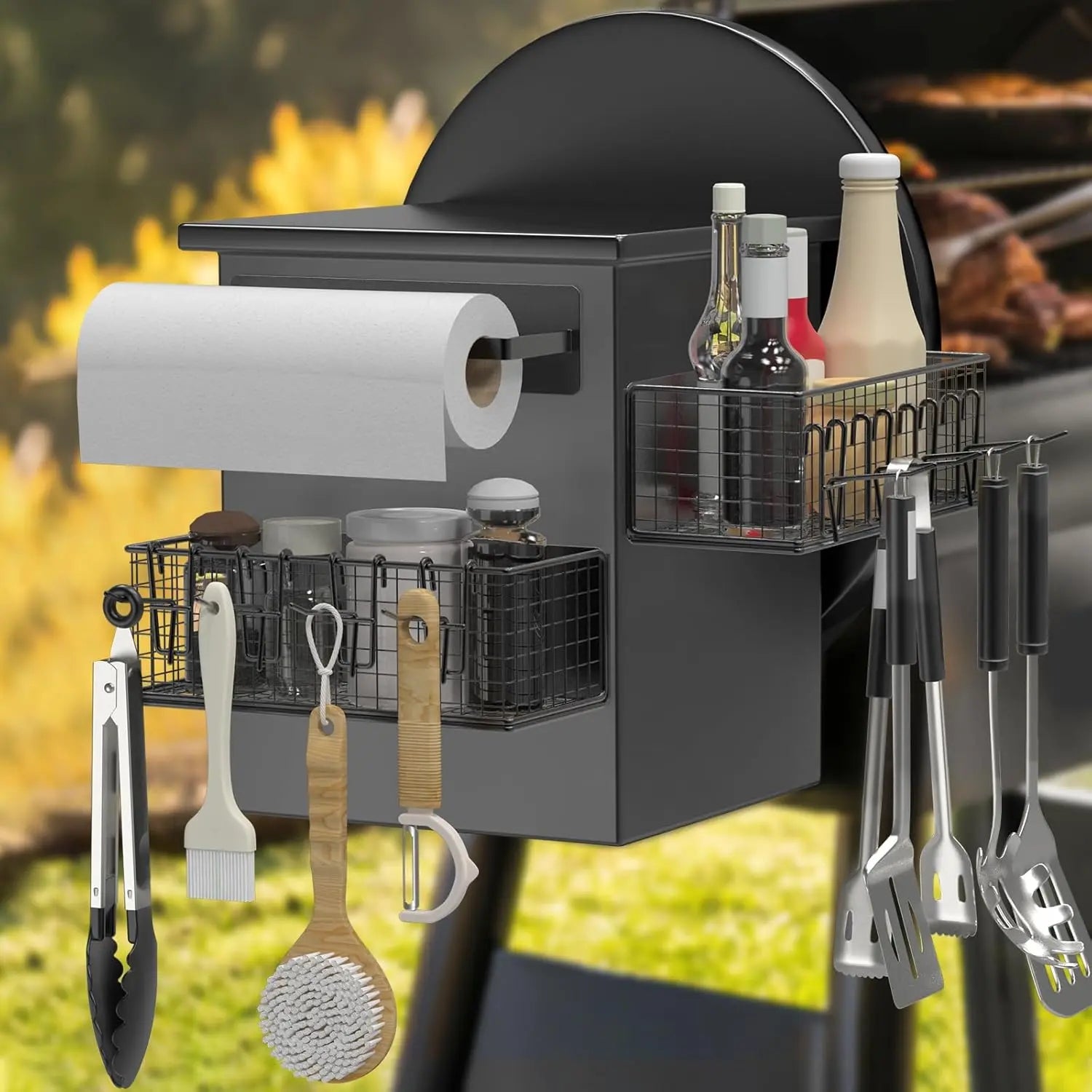 Magnetic Storage Bins & Paper Towel Holder for Traeger Smoker Grills Ironwood 885 Pro Series 34 22 D2 575 780 650 Z-Grills Pit Boss Utensils