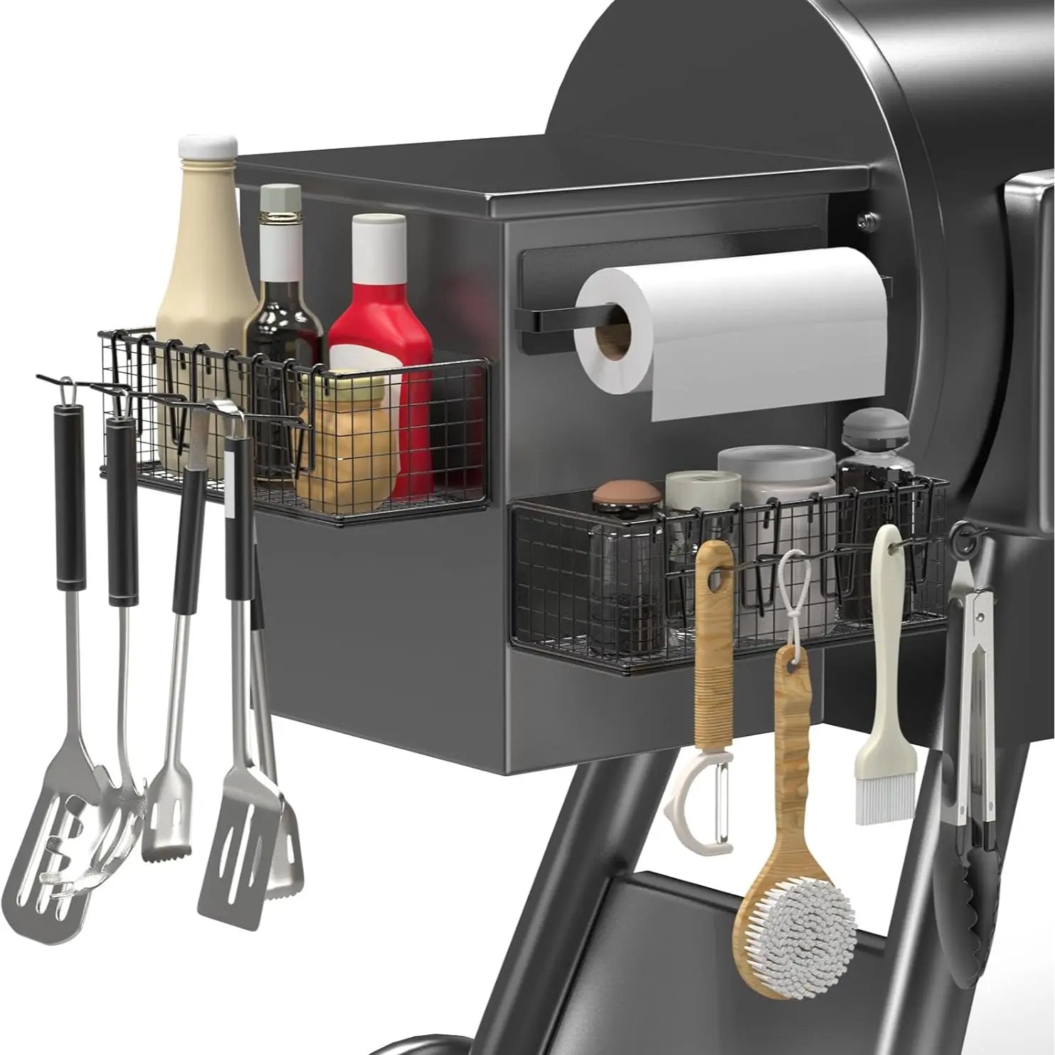 Magnetic Storage Bins & Paper Towel Holder for Traeger Smoker Grills Ironwood 885 Pro Series 34 22 D2 575 780 650 Z-Grills Pit Boss Utensils
