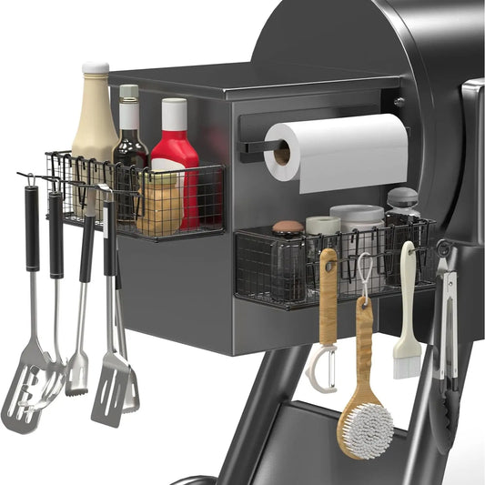 Magnetic Storage Bins & Paper Towel Holder for Traeger Smoker Grills Ironwood 885 Pro Series 34 22 D2 575 780 650 Z-Grills Pit Boss Utensils