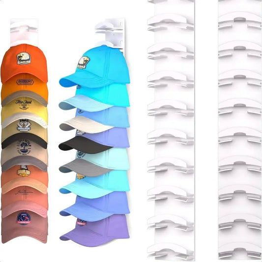 Summervibes-Hat Organizer for Baseball Caps 2Pack, Hat Rack for Wall with Strong Adhesive Hold up to 20 Hats, Hat Hanger Holder Display for Door Closet, Cap Organizer Storage Multilayer Two Mounting Option Wall-Mounted Multilayer Adjustable Hat Hooks