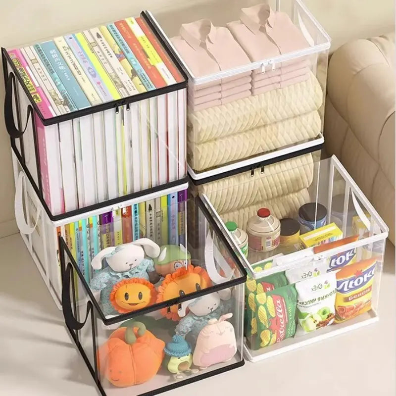 Transparent Plastic Storage Box Set (1 Piece), Large Capacity Book and Clothing Organizer, Space Saving Home and Office Design