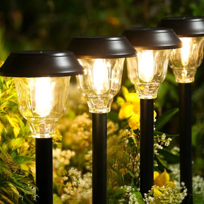 Summervibes，6 Pack Solar Pathway Lights Outdoor, 22 Inch Tall IP65 Waterproof Solar Garden Lights with Edison LED Tungsten Filament Bulb, Dusk to Dawn Auto On/Off Solar Landscape Lights for Yard, Patio, Pathway Decor (Warm White) Outdoorfun