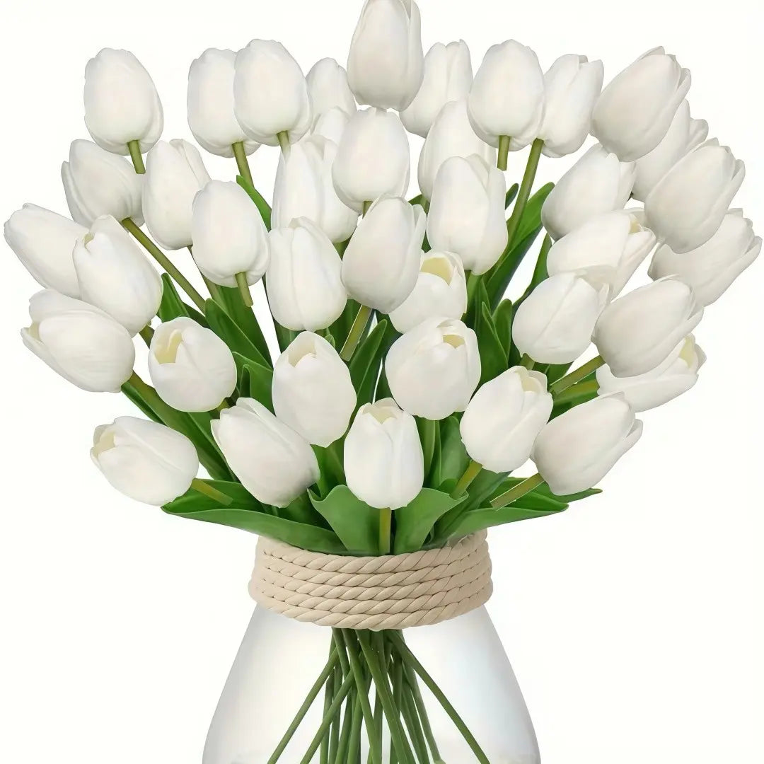 20-Piece Realistic Artificial Tulip Bouquet, Touch-Realistic Plastic Flowers for Home and Room Decor, Ideal for St. Patrick's Day and Easter Celebrations