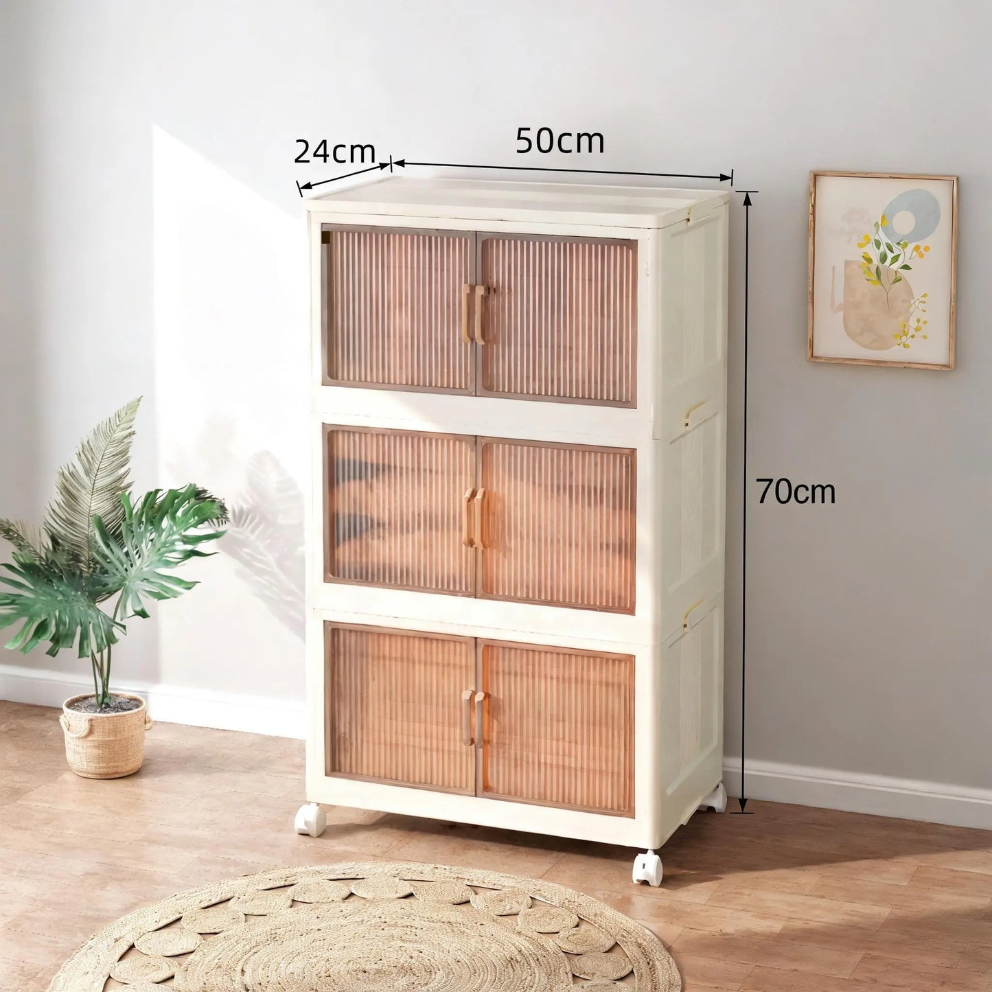 5 Tier Folding Storage Containers with Wheels, Stackable Collapsible Plastic Bins, Durable Organizer for Kitchen Pantry and Closet