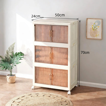 5 Tier Folding Storage Containers with Wheels, Stackable Collapsible Plastic Bins, Durable Organizer for Kitchen Pantry and Closet
