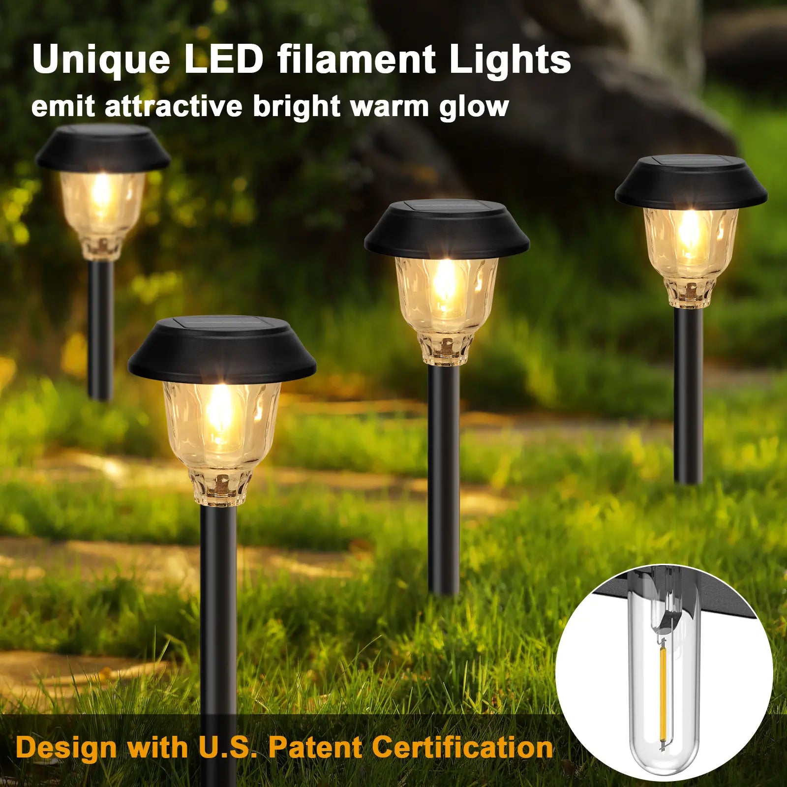 Summervibes，6 Pack Solar Pathway Lights Outdoor, 22 Inch Tall IP65 Waterproof Solar Garden Lights with Edison LED Tungsten Filament Bulb, Dusk to Dawn Auto On/Off Solar Landscape Lights for Yard, Patio, Pathway Decor (Warm White) Outdoorfun